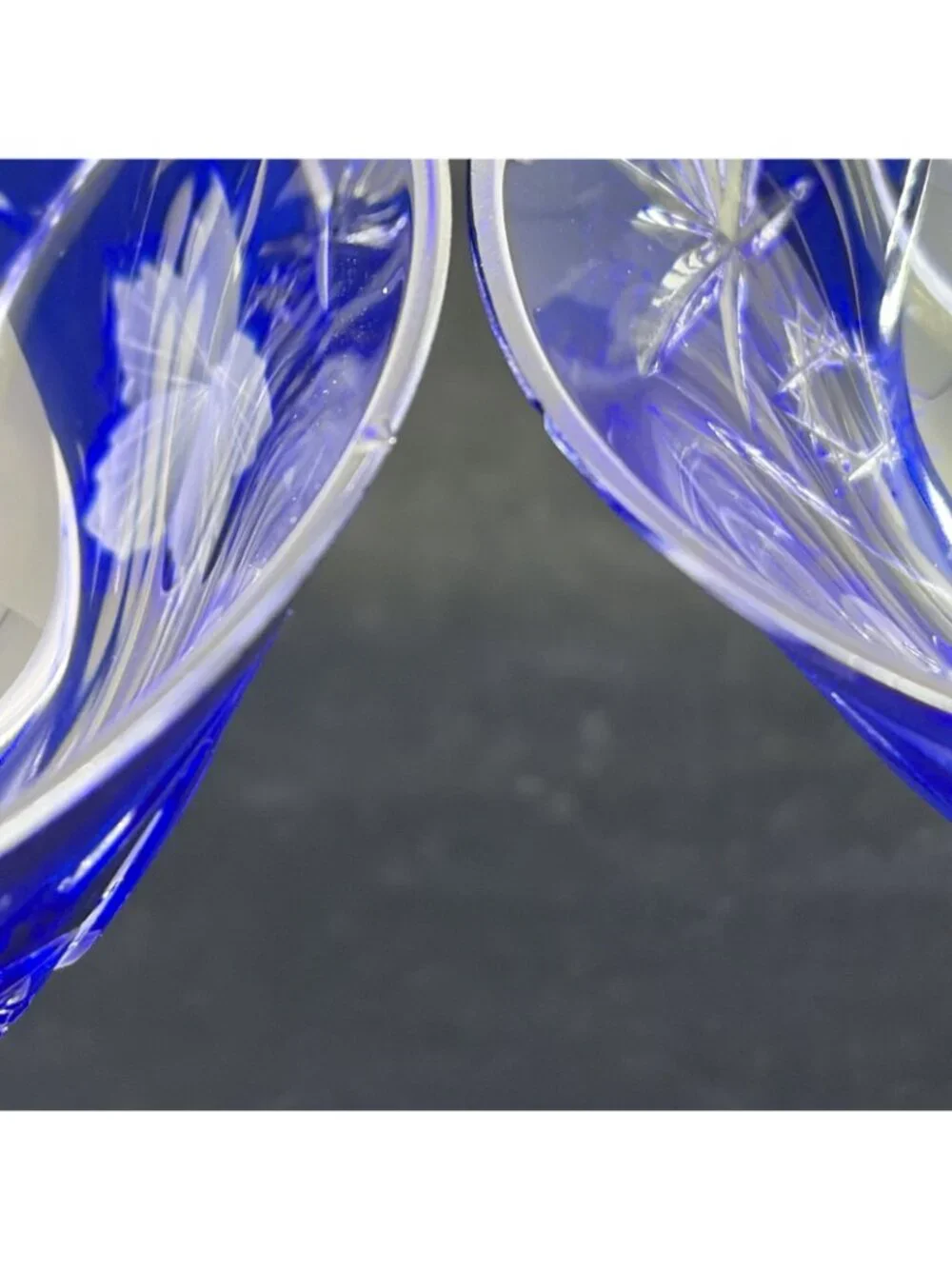 Vintage Ajka Marsala Cobalt Blue Cut to Clear Sherbet Champagne Coupe Set of 2